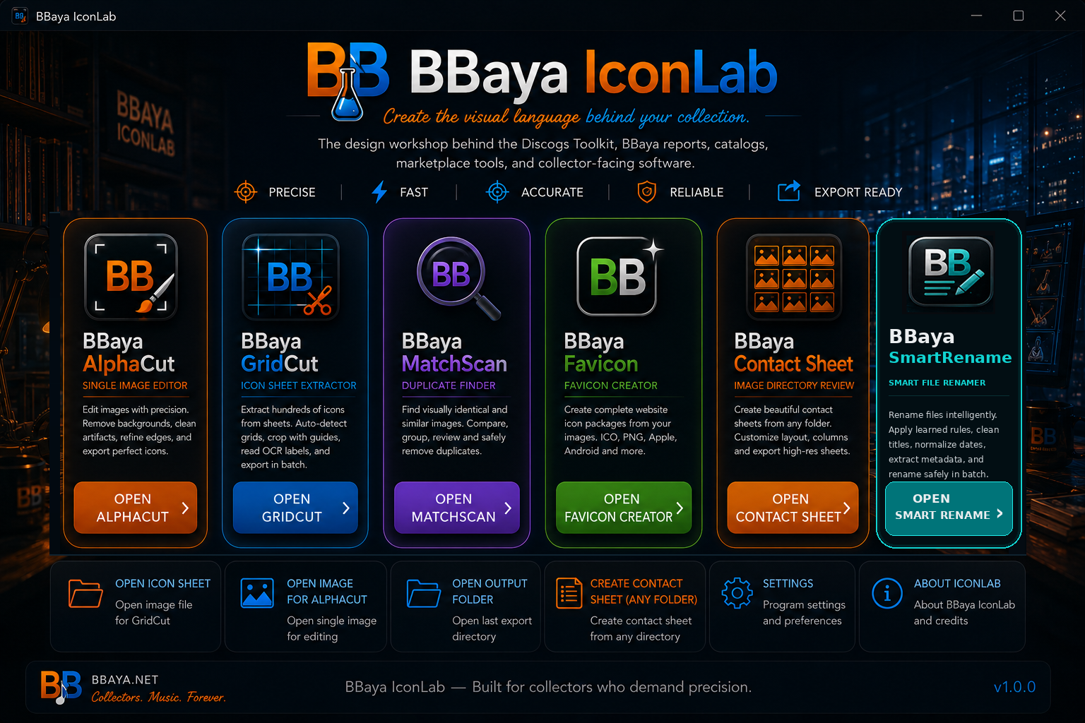 BBaya IconLab launcher showing all six modules