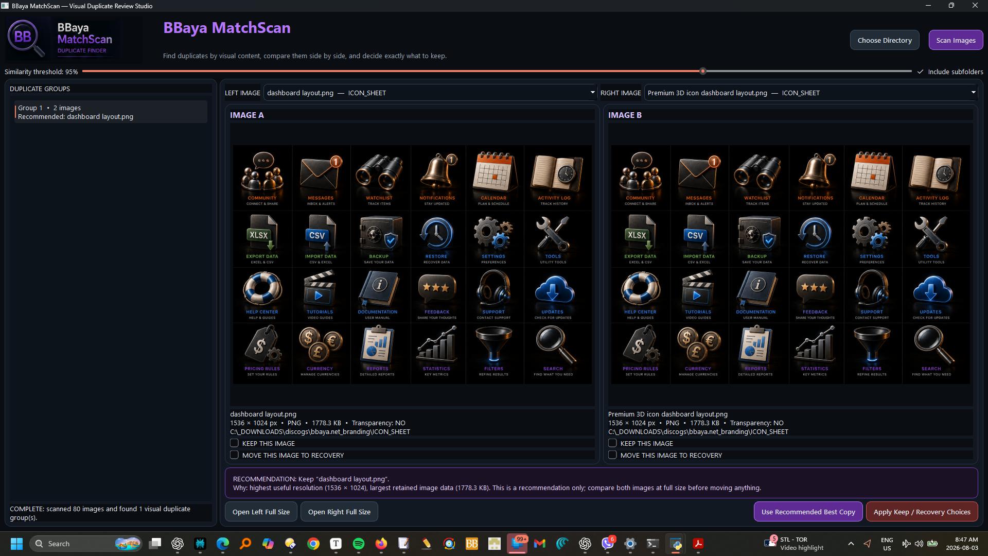 BBaya MatchScan program interface