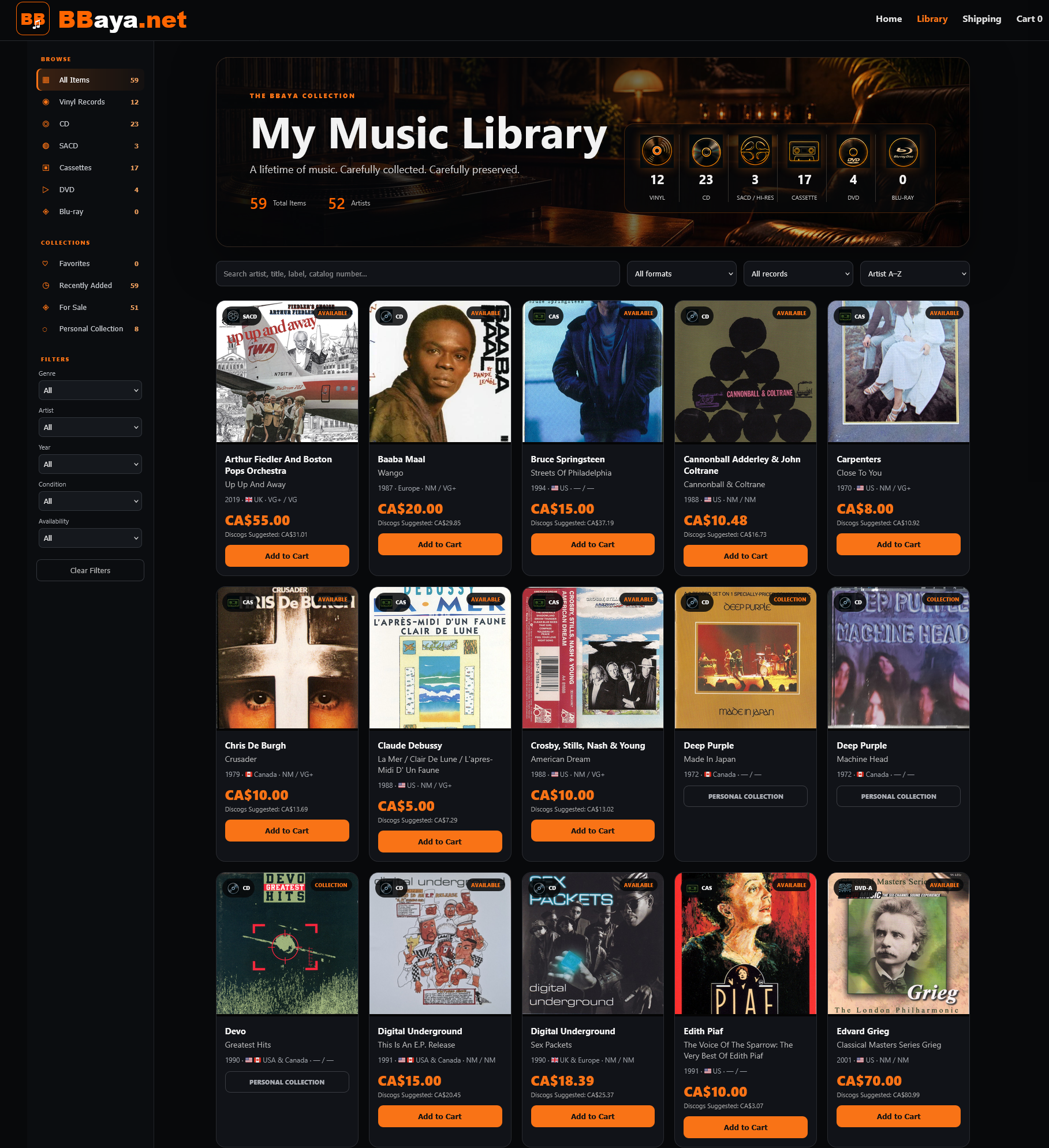 Finished BBaya storefront generated from the master collection