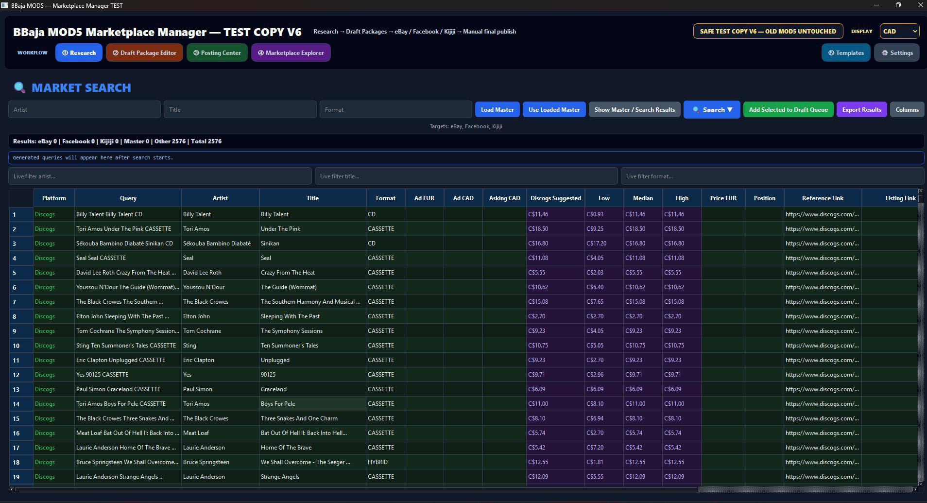 Marketplace research and posting